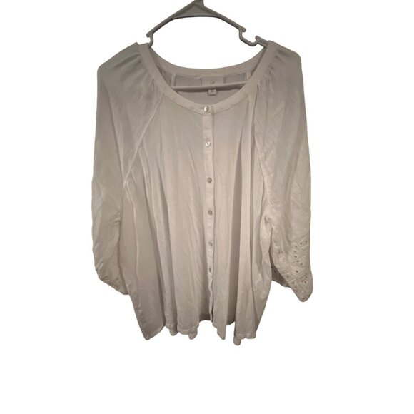J Jill Womens 2X White Embroidered Sleeve Button-Up Blouse - Picture 1 of 6